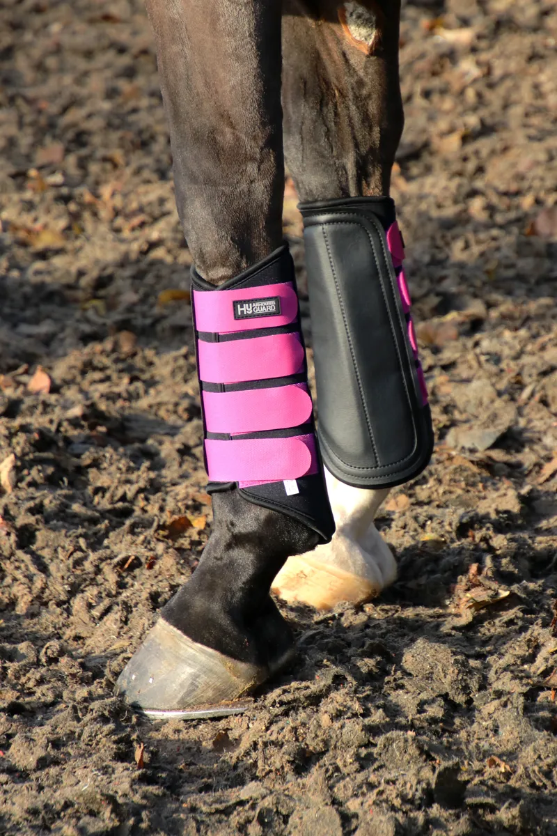 Hy Armoured Guard Neoprene Brushing Boots - Black/Pink-1